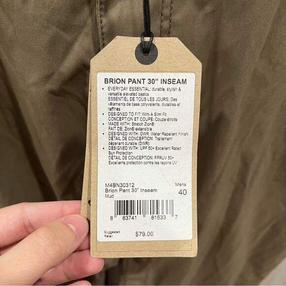 NWT Prana Brion™ Slim Pant II MUD Brown Mens 40X30 - Picture 4 of 8
